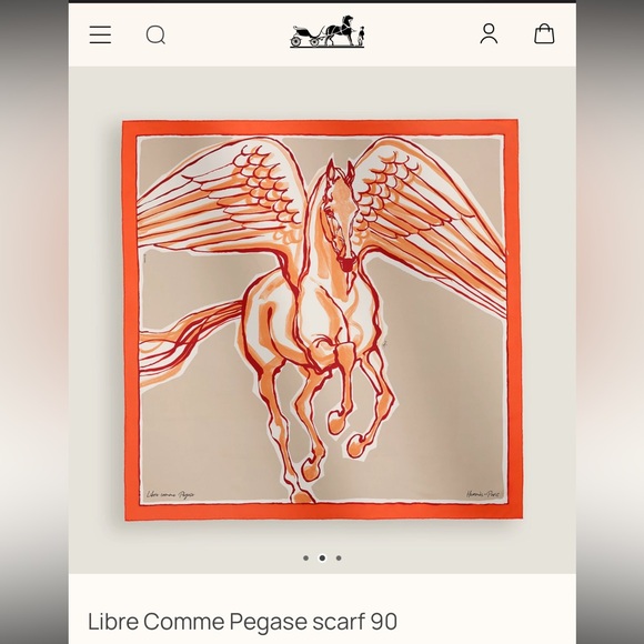 HERMES LIBRE COMM PEGASE SILK SCARF 90 USED Orange-Beige-Fauve - Picture 12 of 13